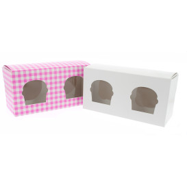 Paper Cupcake Box 2 Slot Pink 19,5x10x7,5cm (20 Units) 