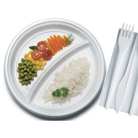 Plastic Plate PS 2 Compartments 22 cm (1400 Units)