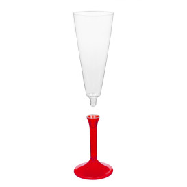 Plastic Stemmed Flute Sparkling Wine Red Clear 160ml 2P (200 Units)