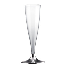 Plastic Stemmed Flute Sparkling Wine Silver Chrome 140ml 2P (400 Units)