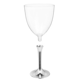 Plastic Stemmed Glass Wine Silver Chrome Removable Stem 300ml (40 Units)