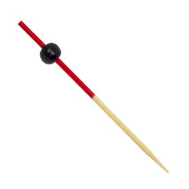Bamboo Food Pick Ball Design Red and Black 12cm (200 Units)  