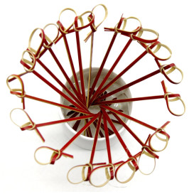 Bamboo Food Pick Bow Design Red 18cm (200 Units)  