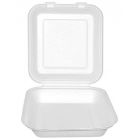 Sugarcane Hinged Container "Menu Box" White 20x18x5cm (200 Units)