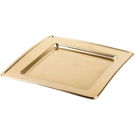 Plastic Plate PET Square shape Gold 18cm (6 Units) 