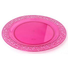 Plastic Plate Round shape "Lace" Raspberry 19cm (4 Units) 