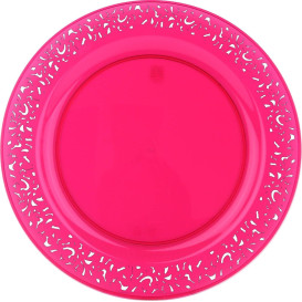 Plastic Plate Round shape "Lace" Raspberry 23cm (4 Units) 