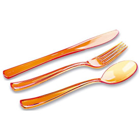 Plastic Cutlery Kit Fork, Knife, Spoon Orange (20 Kits)
