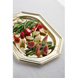 Plastic Platter Octogonal Shape Gold 46X30 cm (5 Units) 