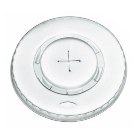 Plastic Lid with Straw Slot PLA Flat Clear Ø9,5cm (100 Units)  