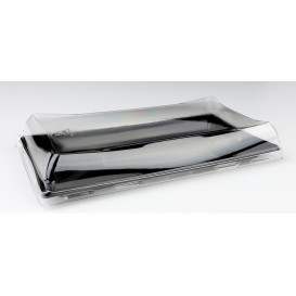 Plastic Platter Black with Lid 12x16cm (300 Uds)