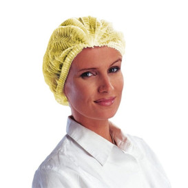 Disposable Bouffant Cap Accordion PP Yellow 2 Gums Ø53cm (100 Units)  