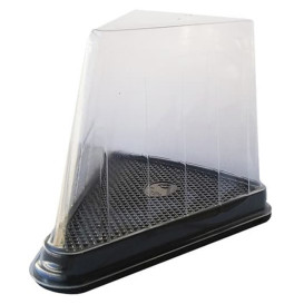 Plastic Cake Slice Container Clear Black Base (50 Units)