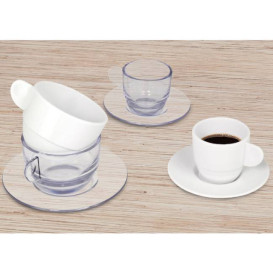 Reusable Plastic Plate SAN for Cup “Cappuccino” White 166ml (6 Units)