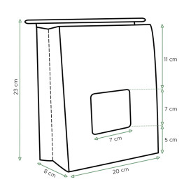 Paper Bag without Handle Kraft and Window 20+8x23cm (50 Uds)