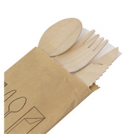 Wooden Fork, Knife, Spoon and Napkin Set 20,5cm (25 Units)