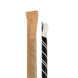 Paper Straw Straight Spoon Black White Stripes Wrapped Ø0,8cm 20cm (100 Units)