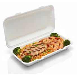 Sugarcane Hinged Container "Menu Box" White 32x15x6cm (50 Units)