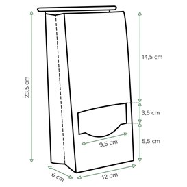 SOS Bag with Tin Tie and Window White 12+6x23,5cm (50 Uds)