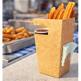 Paper Food Box for Churros with Cup Holder Kraft 7,8x7,8x17,9cm (25 Units) 